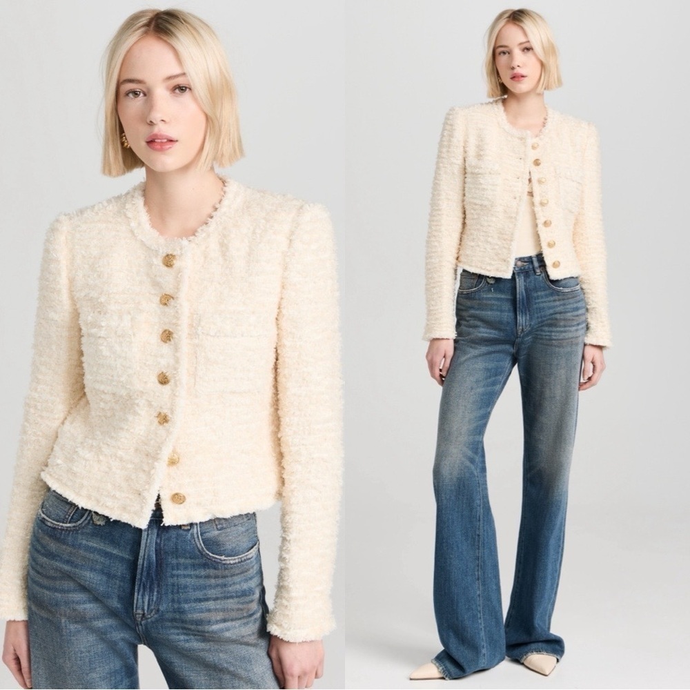 NWT LOVESHACKFANCY Vermont Tweed Woven Beige Jacket Sz 12